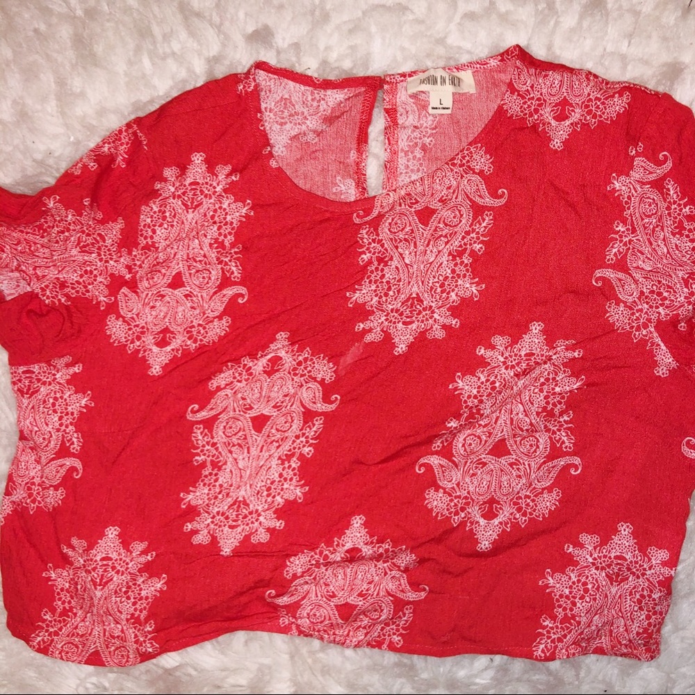 Red Patterned Matching Short Set - Picture 2 of 4